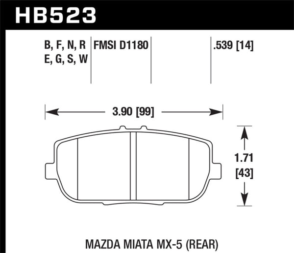 Hawk HB523F.539 06-10 Mazda Miata Mx-5 Rear HPS Sreet Brake Pads