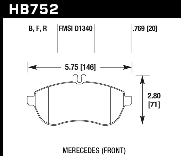Hawk HB752N.769 12-15 Mercedes-Benz SLK250 / 12-15 Mercedes-Benz C250 HP+ Front Brake Pads