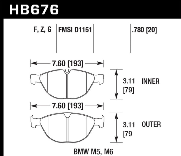 Hawk HB676B.780 08-10 BMW M6 Base 5.0L HPS 5.0 Front Brake Pads