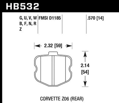 Hawk HB532N.570 06-10 Chevy Corvette (OEM Pad Design) Rear HP+ Sreet Brake Pads