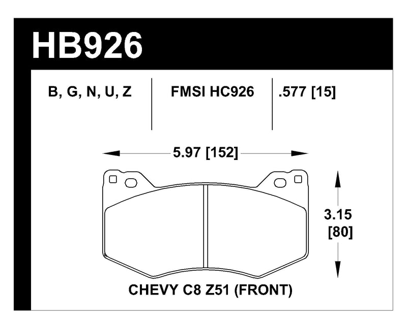 Hawk 20-21 Corvette C8 Z51 Street HP+ Plaquette de frein avant