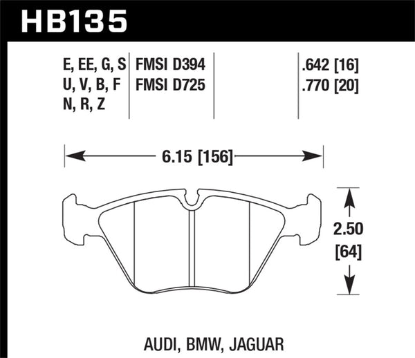 Hawk HB135E.760 1997 BMW E36 M3 Blue 9012 Race Front Brake Pads