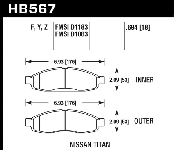 Hawk HB567F.694 04-06 infiniti QX56 / 05-06 Armada / 04 Pathfinder / 04-07 Titan HPS Street Front Brake Pads