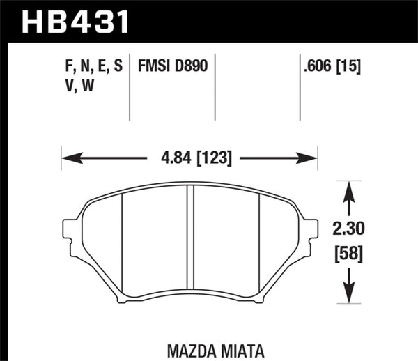 Hawk HB431F.606 01-05 Miata w/ Sport Suspension HPS  Street Front Brake Pads D890