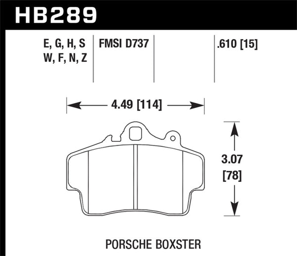 Hawk HB289G.610 97-08 Porsche Boxster DTC-60 Compound Front Brake Pads