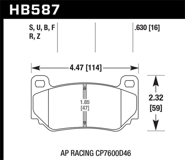 Hawk HB587U.630 AP Racing CP7600 DTC-70 Race Brake Pads