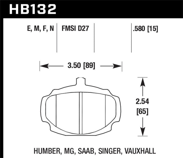 Hawk HB132M.580 62-81 MG MGB Black Race Front Brake Pads