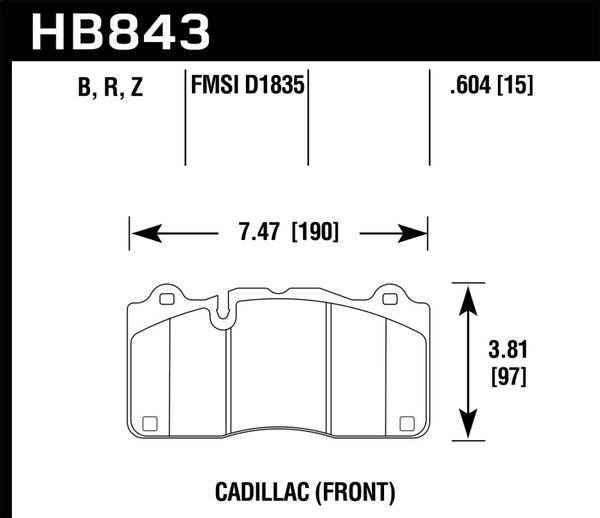 Hawk HB843B.604 2018 Chevrolet Camaro ZL1 HPS 5.0 Front Brake Pads