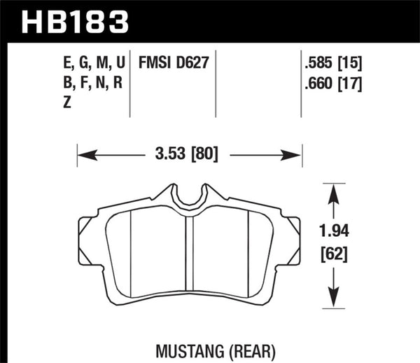 Hawk HB183G.585 01 Ford Mustang Bullitt / 94, 96-99, 01, 03-04 Cobra / 03-04 Mach 1 DTC-60 Race Rear Brake Pads