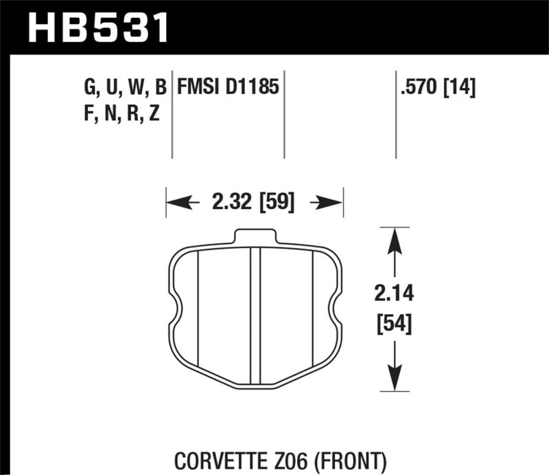 Hawk HB531N.570 06-10 Chevy Corvette (OEM Pad Design) Front HP+ Sreet Brake Pads