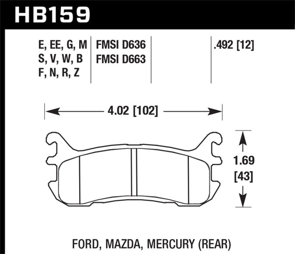 Hawk HB159V.492 94-05 Mazda Miata / 95-98 Mazda Protege (w/ Rear Disc Brakes) DTC-50 Race Rear Brake Pads