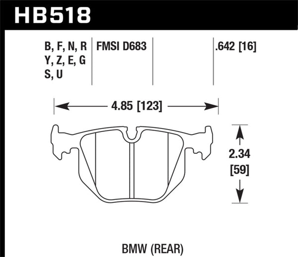 Hawk HB518F.642 01-06 BMW 330 / 97-01 740I / 96-01 750IL / 03-06 BMW M3 / 00-03 M5 / 00-06 X5 / 06-08 Z4 / 03-0