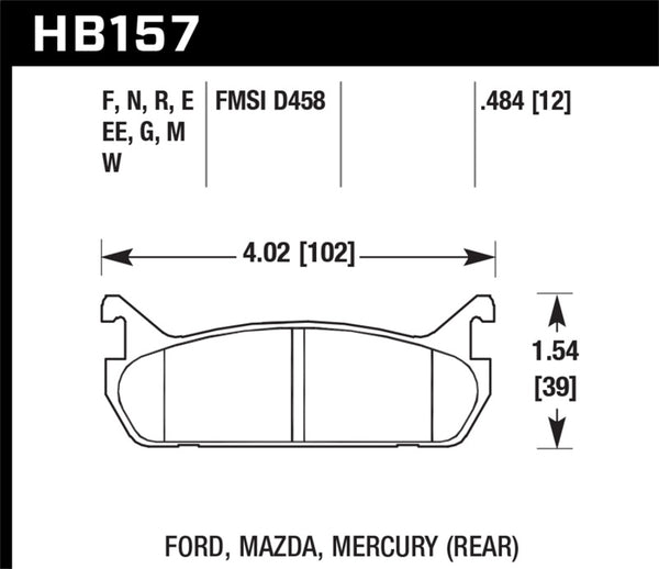 Hawk HB157B.484 94-96 Ford Escort GT/Mercury Tracer HPS 5.0 RearBrake Pads