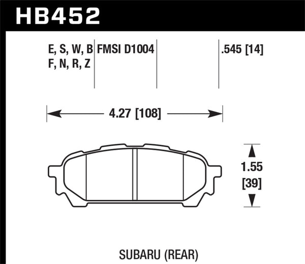 Hawk 04-05 Subaru WRX/04-05 Impreza RS DTC-30 Plaquettes de frein arrière