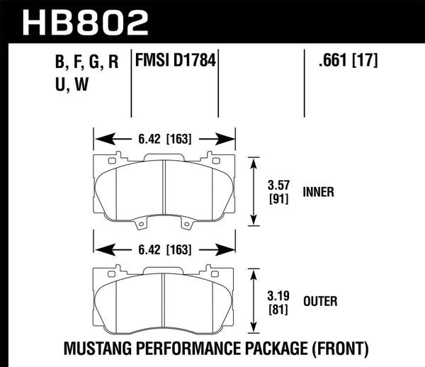 Hawk HB802U.661 15-17 Ford Mustang GT DTC-70 Race Front Brake Pads