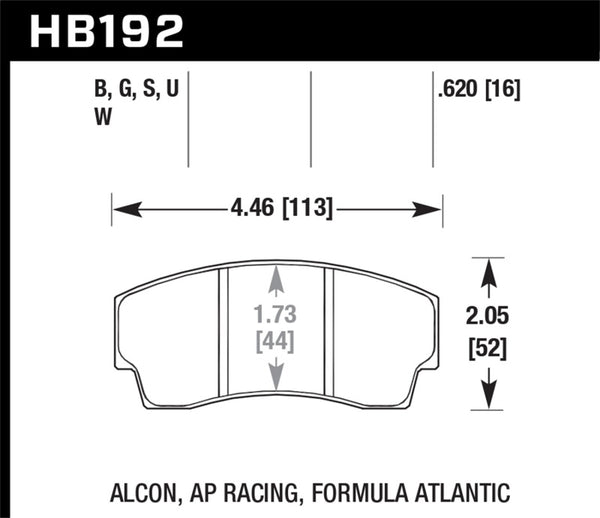 Hawk HB192G.620 AP Racing CP4567 / CP5040-10/11/12/13S4 / CP5100 / CP5108 / CP6760 DTC-60 Race Brake Pads