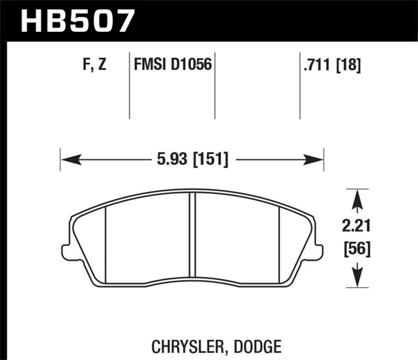 Hawk HB507F.711 09-10 Dodge Challenger SE/06-10 Charger SE/05-10 Chrysler 300 HPS Street Front Brake Pads