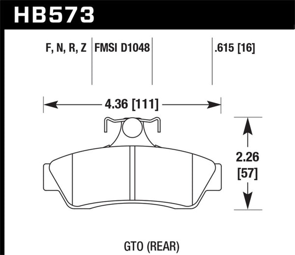 Hawk HB573B.615 04-06 Pontaic GTO HPS 5.0 Rear Brake Pads