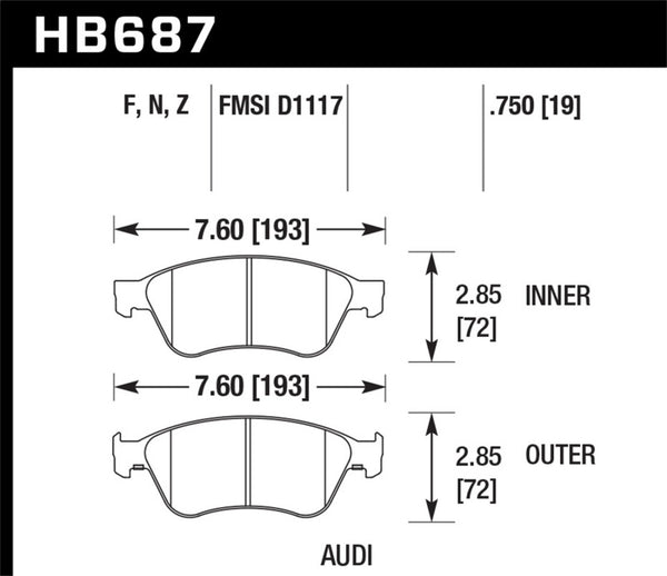 Hawk HB687F.750 04-10 Audi A8 Quattro / 07-11 S6 / 07-10 S8 /  04-06 VW Phaeton HPS Front Street Brake Pads