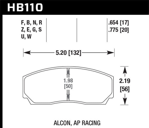Hawk HB110G.654 AP CP3307 / CP5040-5S4 / CP5200 (SC250) Caliper DTC-60 Race Brake Pads