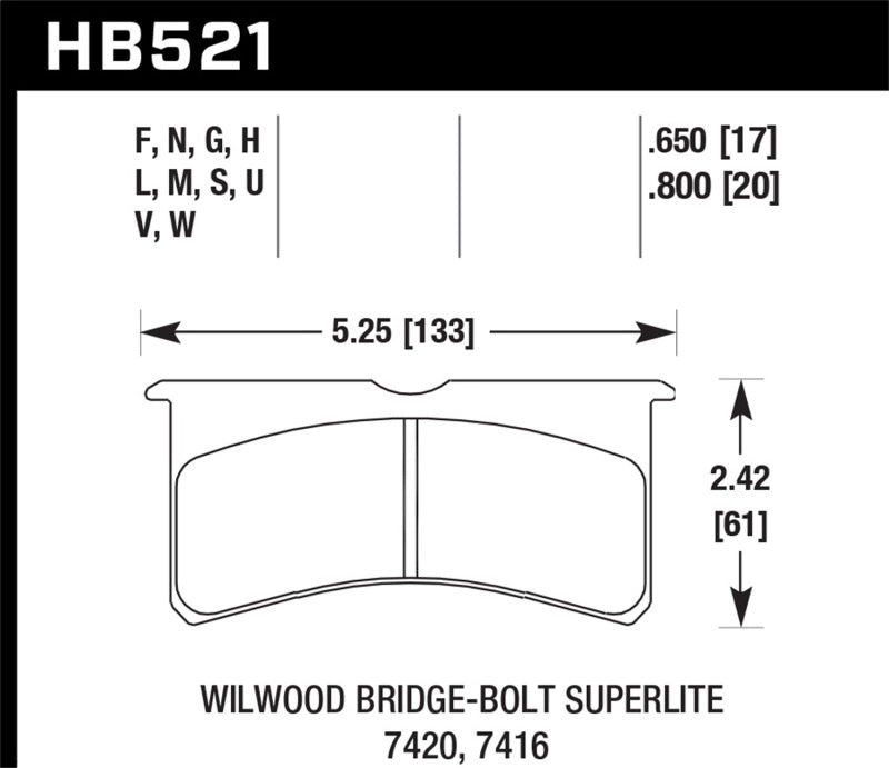 Hawk HB521U.650 Wilwood Superlite 4/6 Forged Thin Race DTC-70 Brake Pads