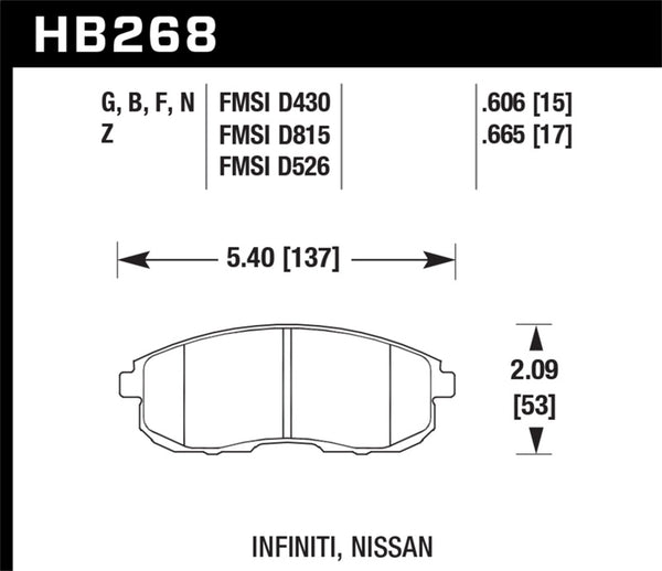 Hawk HB268B.665 1999-2000 Infiniti G20 HPS 5.0 Front Brake Pads