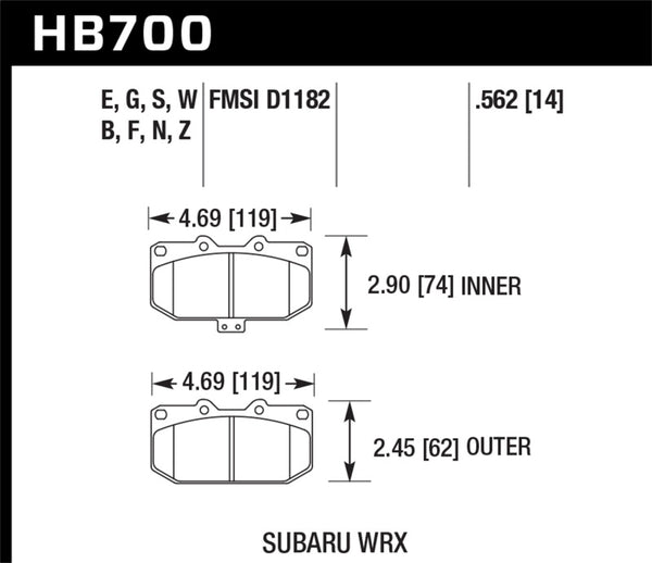 Hawk HB700F.562 06-07 Subaru WRX HPS Street Brake Pads