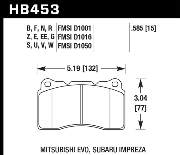 Hawk DTC-80 04-15 Subaru Impreza WRX/STI, 02-06/08-14 Mitsubishi Lancer Evo Plaquettes de frein avant