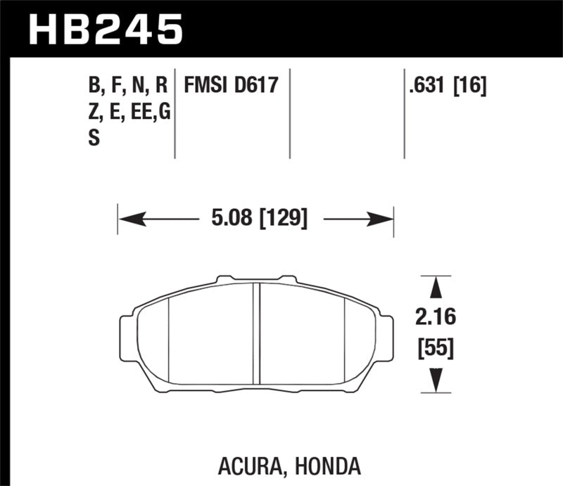 Hawk HB245E.631 94-01 Acura Integra (excl Type R)  Blue 9012 Race Front Brake Pads