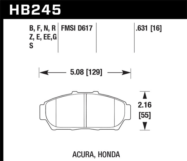 Hawk HB245B.631 1997-2001 Acura Integra GS HPS 5.0 Front Brake Pads