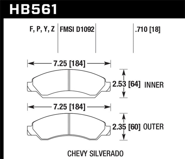 Hawk HB561P.710 07-08 Escalade 6.2 / 07-08 Avalanche Super Duty Front Brake Pads