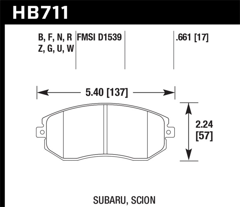 Hawk HB711G.661 13 Subaru BRZ/13 Legacy 2.5i / 13 Scion FR-S DTC-60 Front Race Brake Pads
