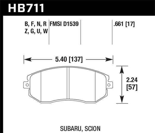 Hawk HB711Q.661 DTC-80 13 Subaru BRZ/13 Legacy 2.5i/13 Scion FR-S Front Race Brake Pads