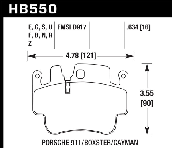 Hawk HB550G.634 98-05 Porsche 911 Front & Rear / 00-07 Boxster / 06 Cayman Front DTC-60 Race Brake Pads