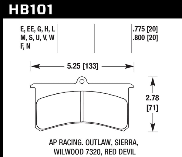 Hawk HB101U.800 AP Racing Essex / Brakeman / CNC / Coleman / Outlaw / Wilwood DTC-70 Race Brake Pads