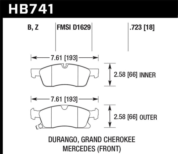 Hawk 13-15 Mercedes-Benz GL350/450 12-15 ML350 2015 ML250 HPS 5.0 Plaquettes de frein avant