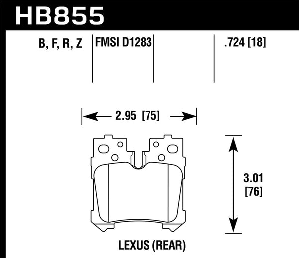 Hawk HB855B.724 07-17 Lexus LS460 / 08-16 Lexus LS600h HPS 5.0 Rear Brake Pads