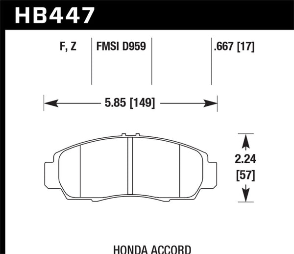 Hawk 03-04 Honda Accord HPS Street Plaquettes de frein avant