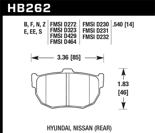 Hawk HB262B.540 1998-2000 Hyundai Elantra HPS 5.0 Rear Brake Pads
