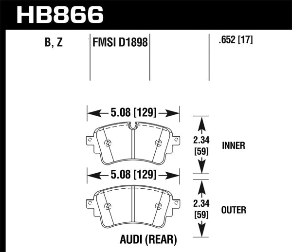 Hawk HB866B.652 18-19 Audi S5 HPS 5.0 Rear Brake Pads