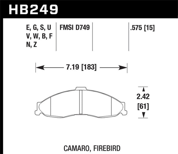 Hawk HB249B.575 1998-2002 Chevrolet Camaro SS 5.7 HPS 5.0 Front Brake Pads