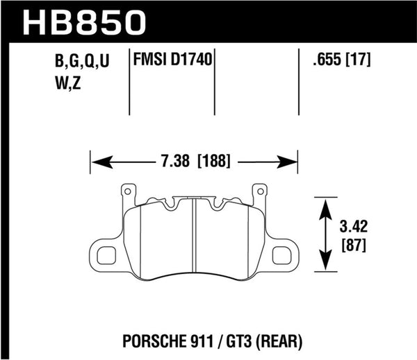 Hawk HB850U.655 2019 Porsche 911 /GT3  DTC-70 Race Rear Brake Pads