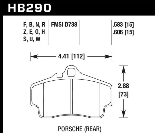 Hawk HB290U.606 98 Porsche 911 Targa/99-08 911 Carrera 4/00-06 Boxster S DTC-70 15mm Rear Brake Pads