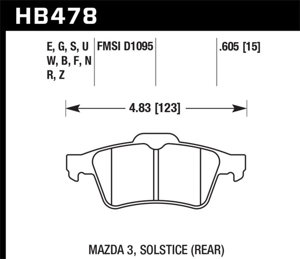 Hawk HB478N.605 13-14 Ford Focus ST / Mazda/ Volvo HP+ Street Rear Brake Pads