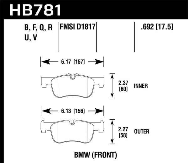 Hawk HB781B.692 12-15 BMW 118i HPS 5.0 Front Brake Pads