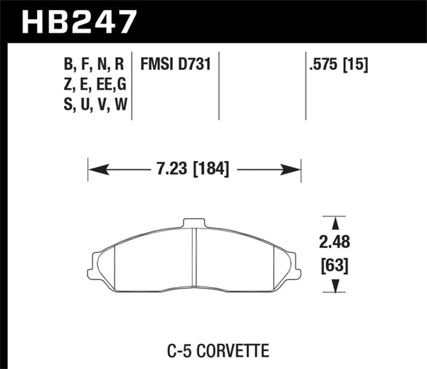 Hawk 04-09 Cadillac XLR / 01-04 Corvette Z06/ 05-06 Pontiac GTO DTC-60 Plaquettes de frein avant de course