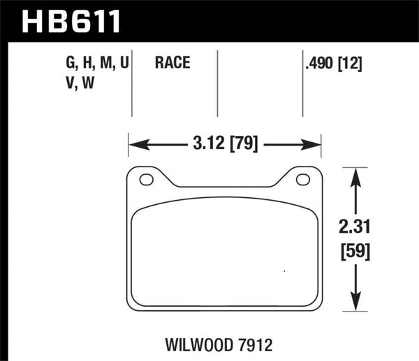 Hawk HB611W.490 Wilwood 7912 DTC-30 Race Brake Pads