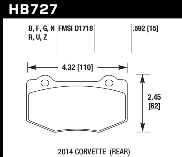 Hawk HB727G.592 2014 Chevrolet Corvette DTC-60 Rear Brake Pads