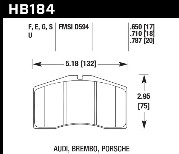 Hawk HB184G.650 01-03 Audi S8 / 94-98 Porsche 911 993 Turbo DTC-60 Race Front Brake Pads