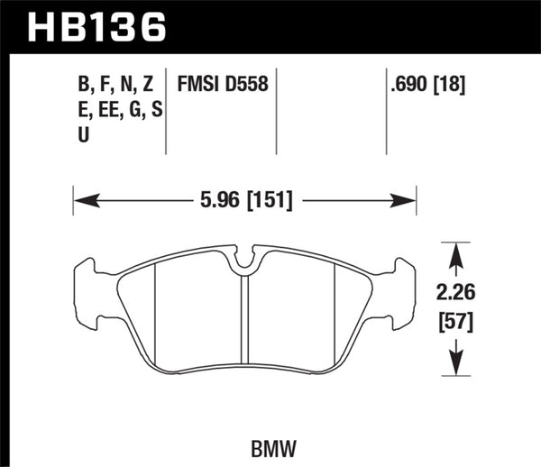 Hawk 01-06 BMW 325CI L6-2.5L DTC-70 Plaquettes de frein avant de course